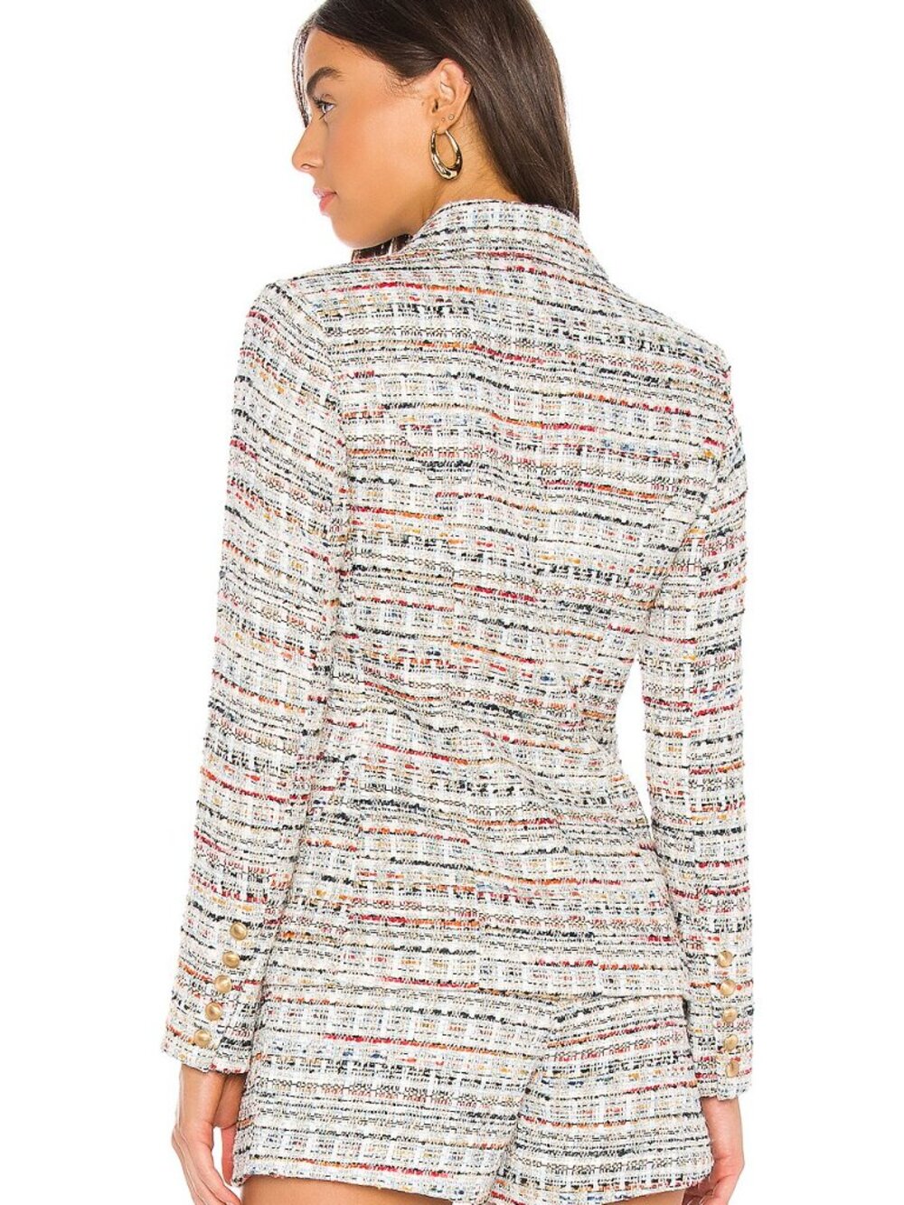 L'AGENCE Kenzie Double Breasted Tweed Blazer – Orange & Blue Multi – Size 4 NWOT - Picture 5 of 8